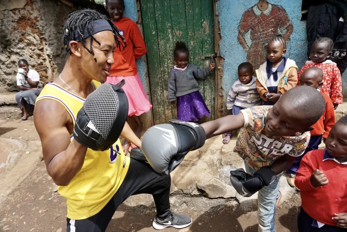 Picture of Jesse teaching boxing in Africa